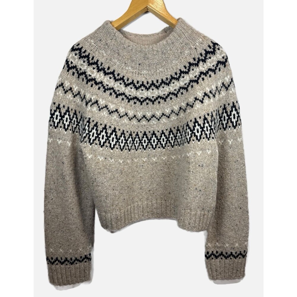 J. Crew Fair Isle Wide Mockneck Sweater Size Small Merino Lambswool Alpaca - Picture 1 of 9